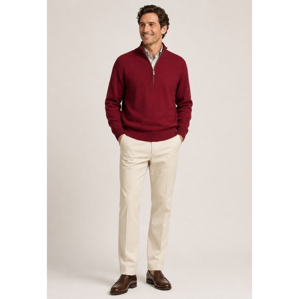 Orvis Sweater Mens L Burgundy Red 100% Wool Quarter Zip Pullover